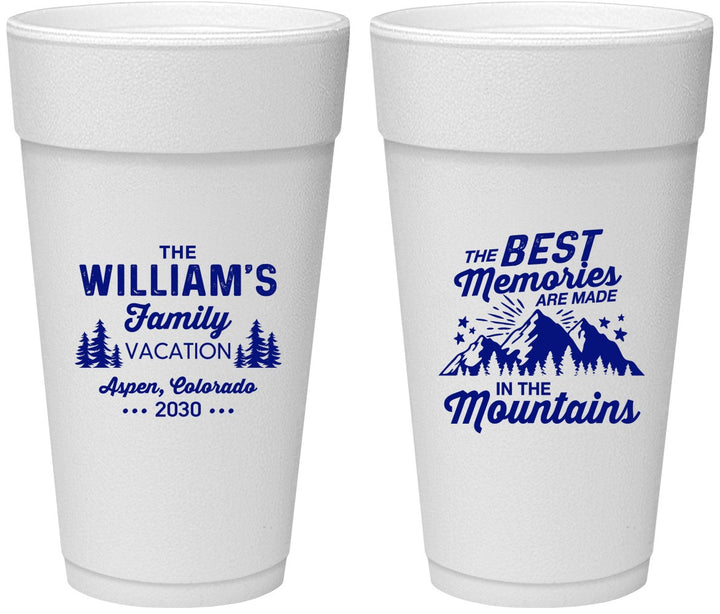Personalized Family Vacation 24 oz Foam Cups - Mountains | 180022