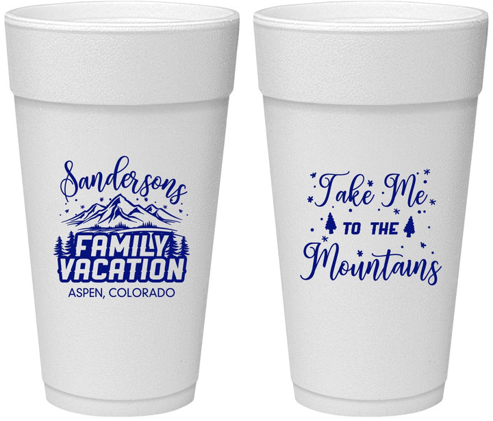 Personalized Family Vacation 24 oz Foam Cups - Ski Trip Peaks | 180023