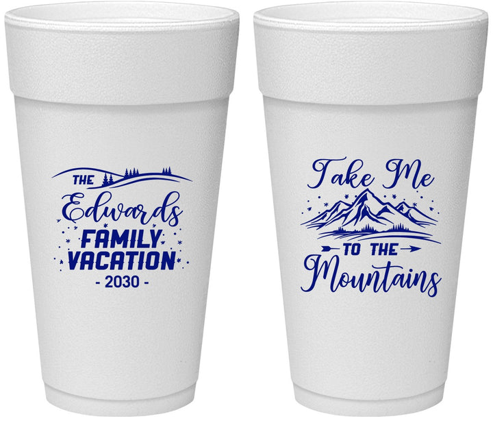 Personalized Family Vacation 24 oz Foam Cups - Mountains | 180024