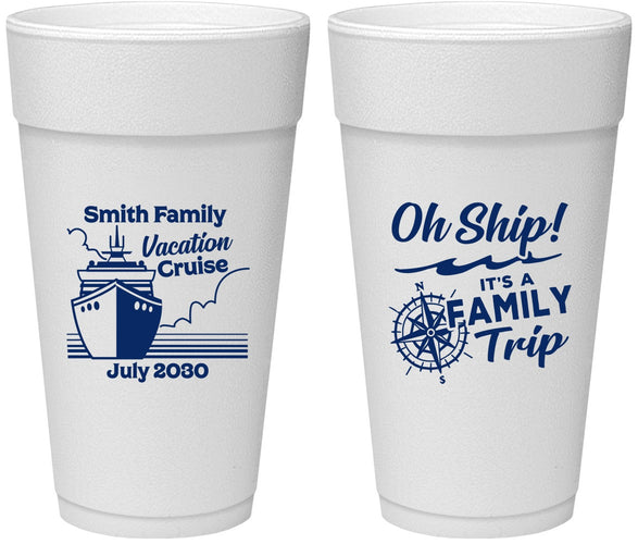 Personalized Family Vacation 24 oz Foam Cups - Oh Ship Cruise | 180030