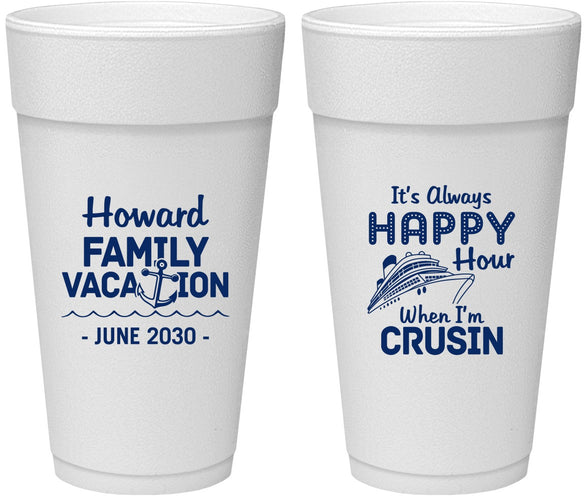 Personalized Family Vacation 24 oz Foam Cups - Crusin Cruise | 180033