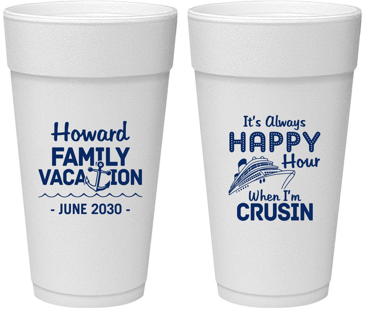 Personalized Family Vacation 24 oz Foam Cups - Crusin Cruise | 180033