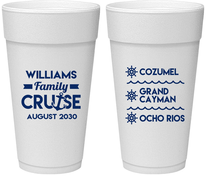 Personalized Family Vacation 24 oz Foam Cups - Nautical Cruise | 180034