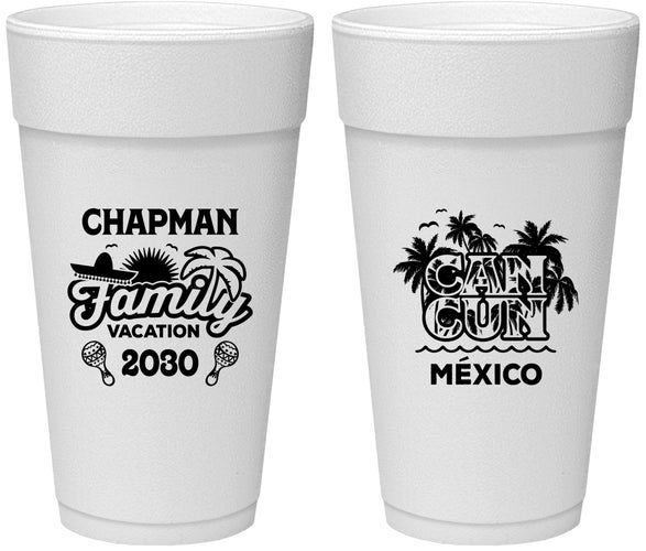 Personalized Family Vacation 24 oz Foam Cups - Cancun | 180042
