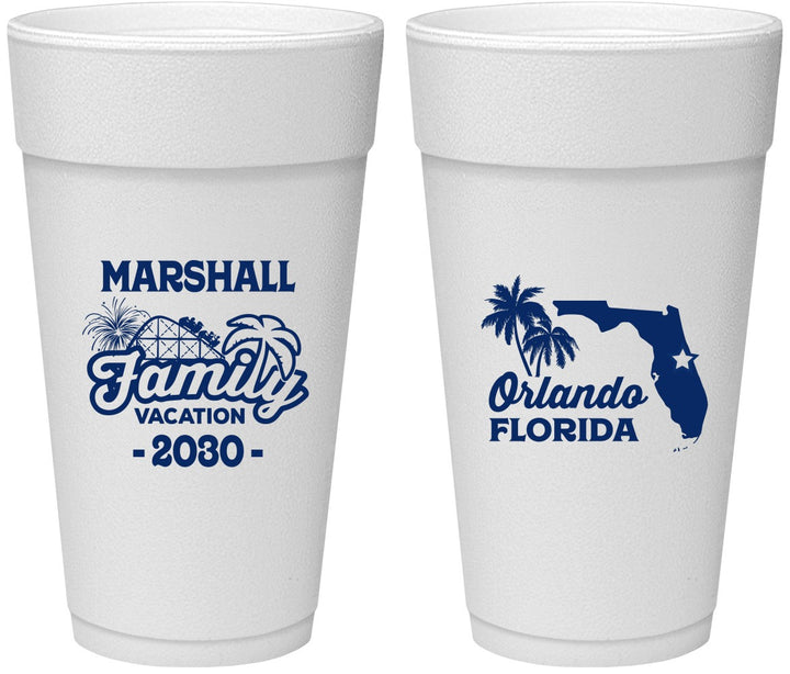 Personalized Family Vacation 24 oz Foam Cups - Orlando | 180043