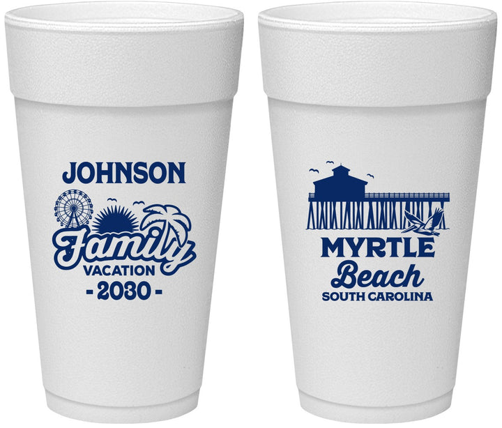 Personalized Family Vacation 24 oz Foam Cups - Myrtle Beach | 180045