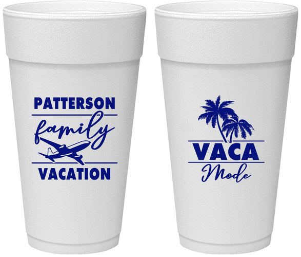 Personalized Family Vacation 24 oz Foam Cups - Vaca Mode Trip | 180054