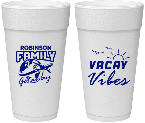 Personalized Family Vacation 24 oz Foam Cups - Vacay Vibes | 180057