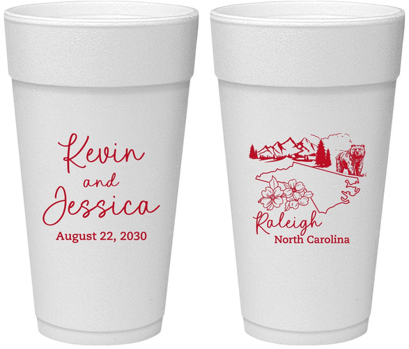Personalized Wedding 24 oz Foam Cups - North Carolina | 182