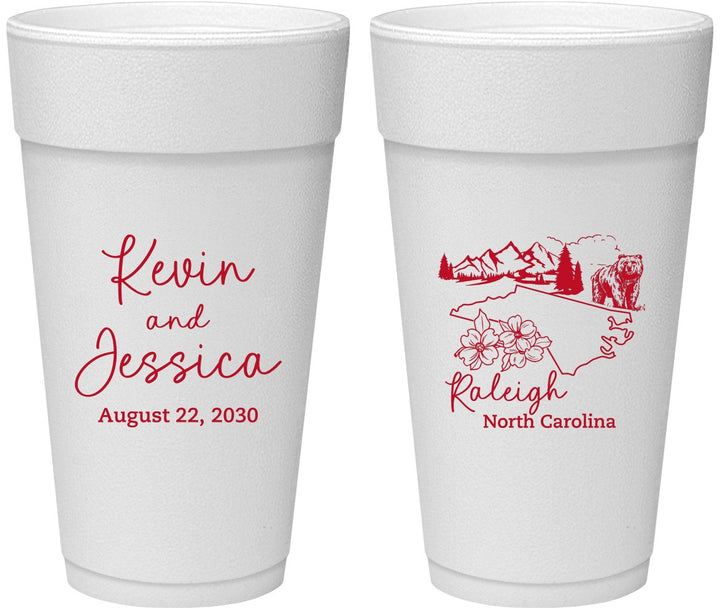 Personalized Wedding 24 oz Foam Cups - North Carolina | 182
