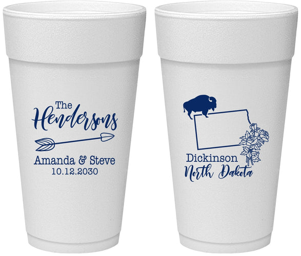 Personalized Wedding 24 oz Foam Cups - North Dakota | 183