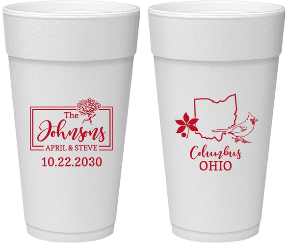 Personalized Wedding 24 oz Foam Cups - Ohio | 184