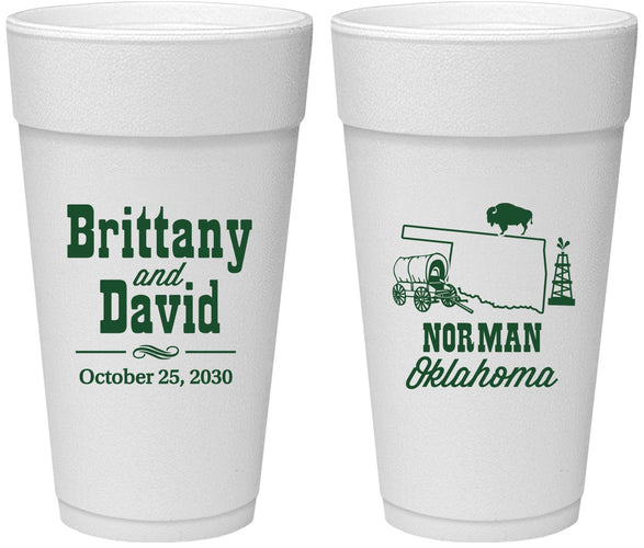 Personalized Wedding 24 oz Foam Cups - Oklahoma | 185