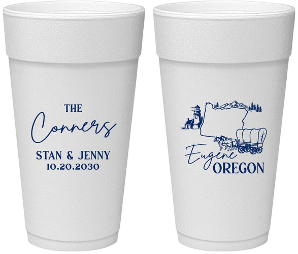 Personalized Wedding 24 oz Foam Cups - Oregon | 186