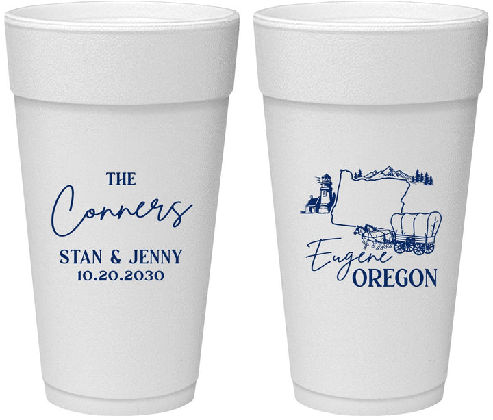 Personalized Wedding 24 oz Foam Cups - Oregon | 186