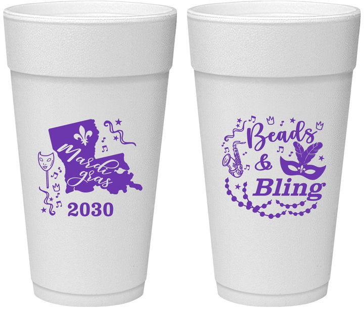 Personalized Mardi Gras 24 oz Foam Cups - Beads And Bling | 190002