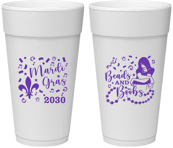 Personalized Mardi Gras 24 oz Foam Cups - Beads And Boobs | 190005