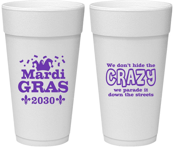 Personalized Mardi Gras 24 oz Foam Cups - Fleur De Lis | 190009