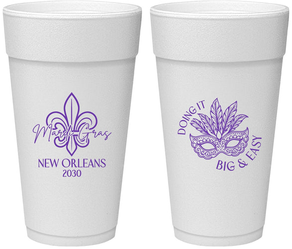 Personalized Mardi Gras 24 oz Foam Cups - Fleur De Lis | 190010