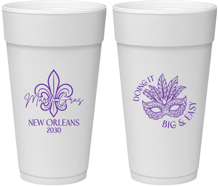 Personalized Mardi Gras 24 oz Foam Cups - Fleur De Lis | 190010