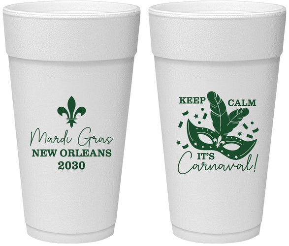 Personalized Mardi Gras 24 oz Foam Cups - Fleur De Lis Carnaval | 190011