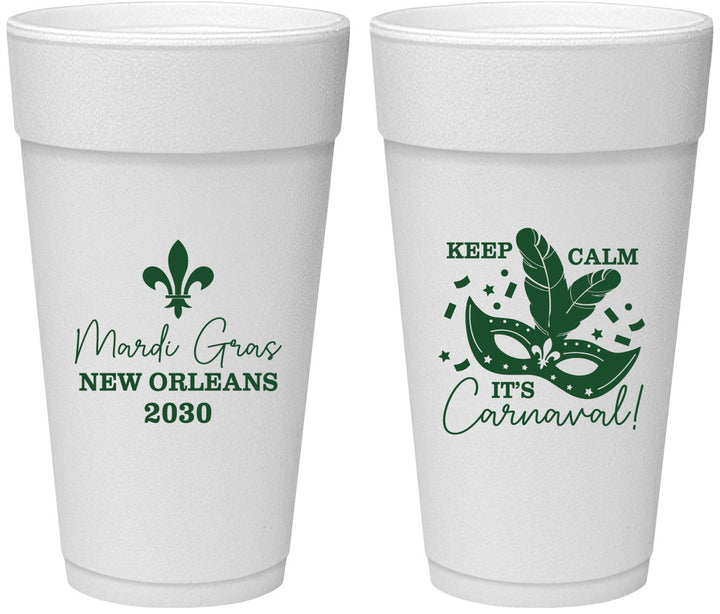 Personalized Mardi Gras 24 oz Foam Cups - Fleur De Lis Carnaval | 190011