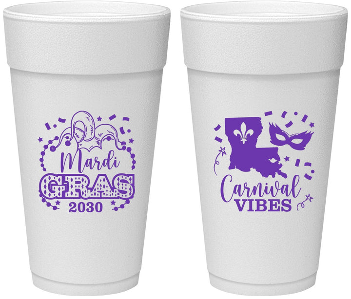 Personalized Mardi Gras 24 oz Foam Cups - Fleur De Lis Carnaval | 190012