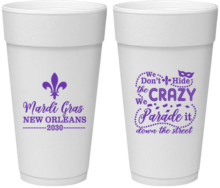 Personalized Mardi Gras 24 oz Foam Cups - Fleur De Lis | 190013