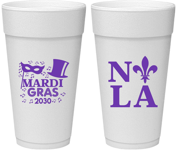 Personalized Mardi Gras 24 oz Foam Cups - Nola Fleur De Lis | 190014