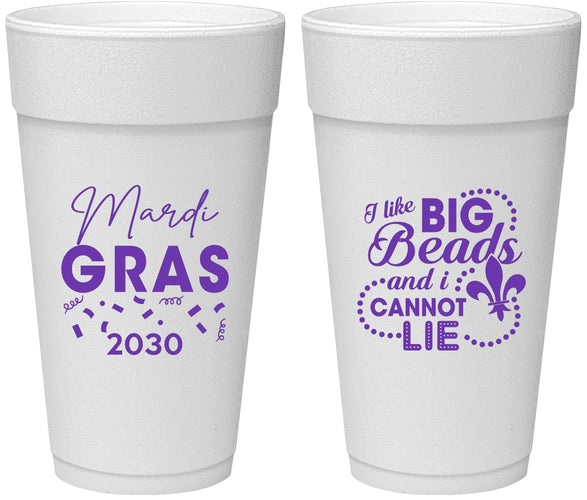Personalized Mardi Gras 24 oz Foam Cups - Big Bead Fleur De Lis | 190018