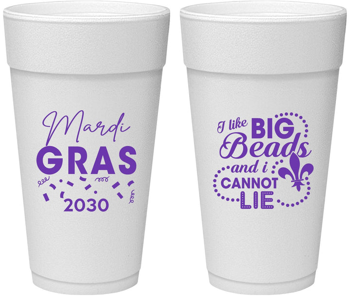 Personalized Mardi Gras 24 oz Foam Cups - Big Bead Fleur De Lis | 190018
