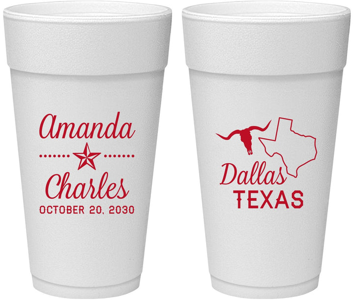 Personalized Wedding 24 oz Foam Cups - Texas | 192
