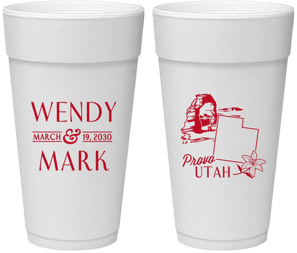 Personalized Wedding 24 oz Foam Cups - Utah | 193