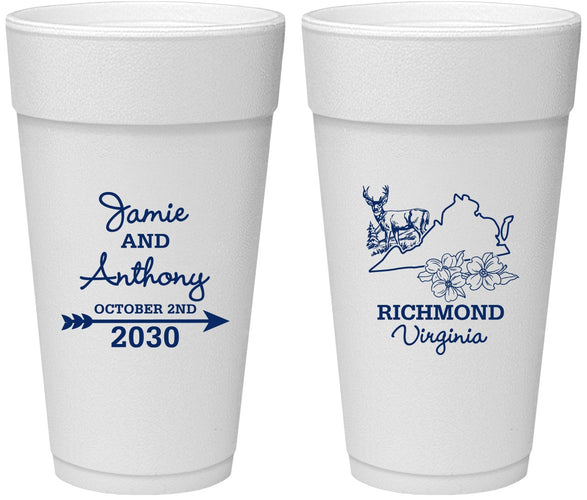 Personalized Wedding 24 oz Foam Cups - Virginia | 195