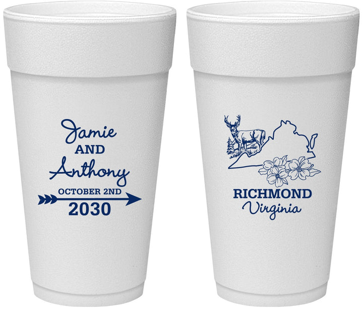 Personalized Wedding 24 oz Foam Cups - Virginia | 195