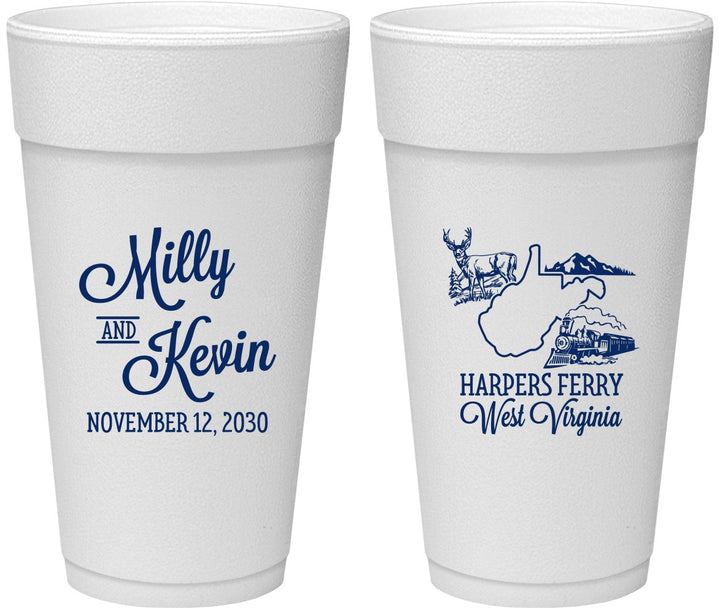 Personalized Wedding 24 oz Foam Cups - West Virginia | 197