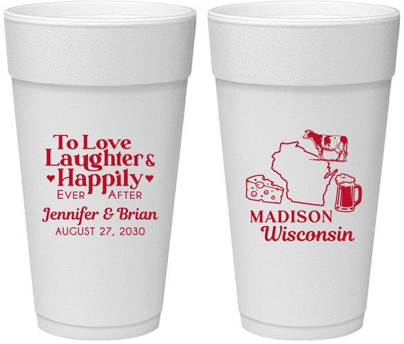 Personalized Wedding 24 oz Foam Cups - Wisconsin | 198