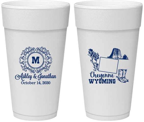 Personalized Wedding 24 oz Foam Cups - Wyoming | 199