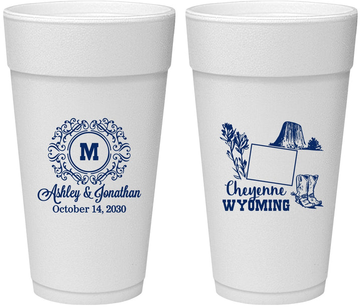 Personalized Wedding 24 oz Foam Cups - Wyoming | 199