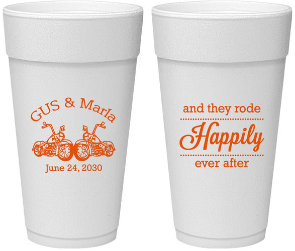Personalized Wedding 24 oz Foam Cups - Happily Ever After Motorcycle | 200