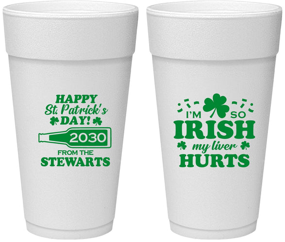 Personalized St Patricks Day 24 oz Foam Cups - Irish My Liver Hurts | 200000