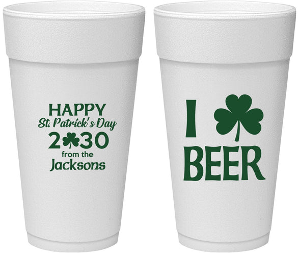 Personalized St Patricks Day 24 oz Foam Cups - Clover Irish | 200003