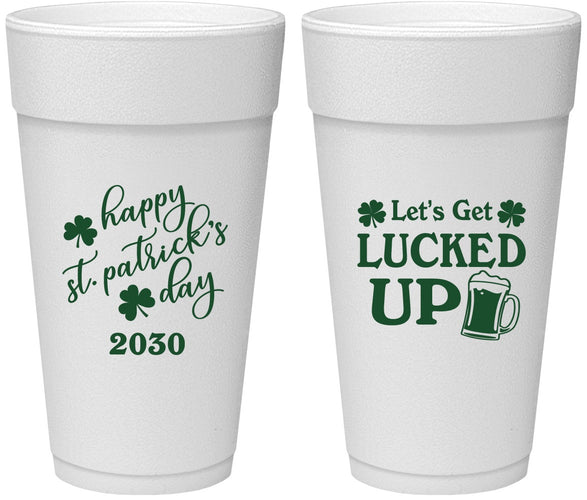 Personalized St Patricks Day 24 oz Foam Cups - Lucked Up | 200007