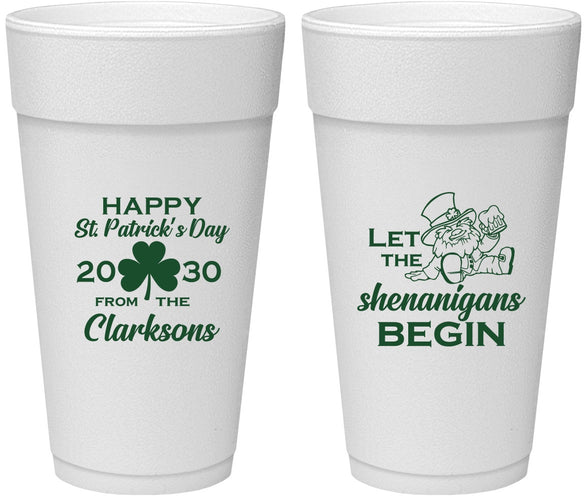 Personalized St Patricks Day 24 oz Foam Cups - Shenanigans Leprechaun | 200011