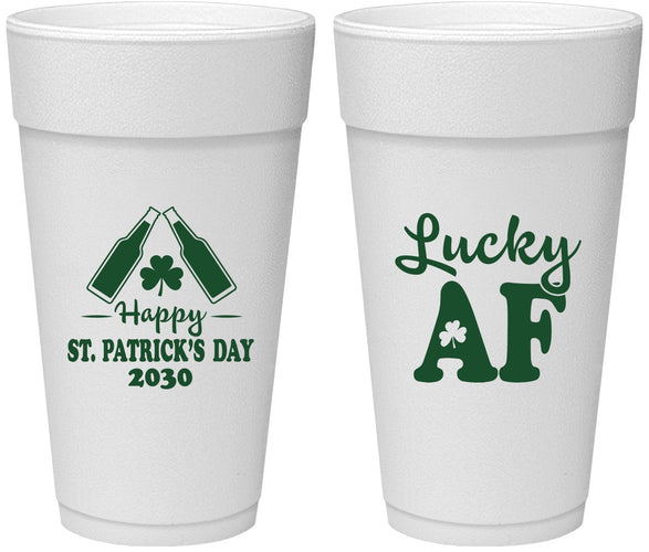 Personalized St Patricks Day 24 oz Foam Cups - Lucky Af | 200017