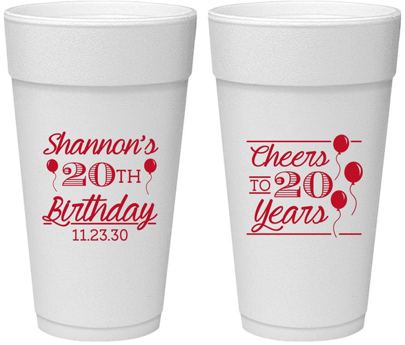 Personalized Birthday 24 oz Foam Cups - Cheers To 20 Years | 20004