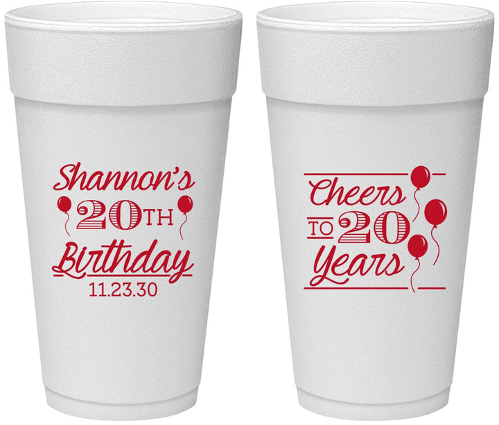 Personalized Birthday 24 oz Foam Cups - Cheers To 20 Years | 20004