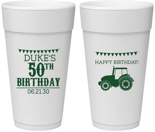 Personalized Birthday 24 oz Foam Cups - 50th Tractor | 20005