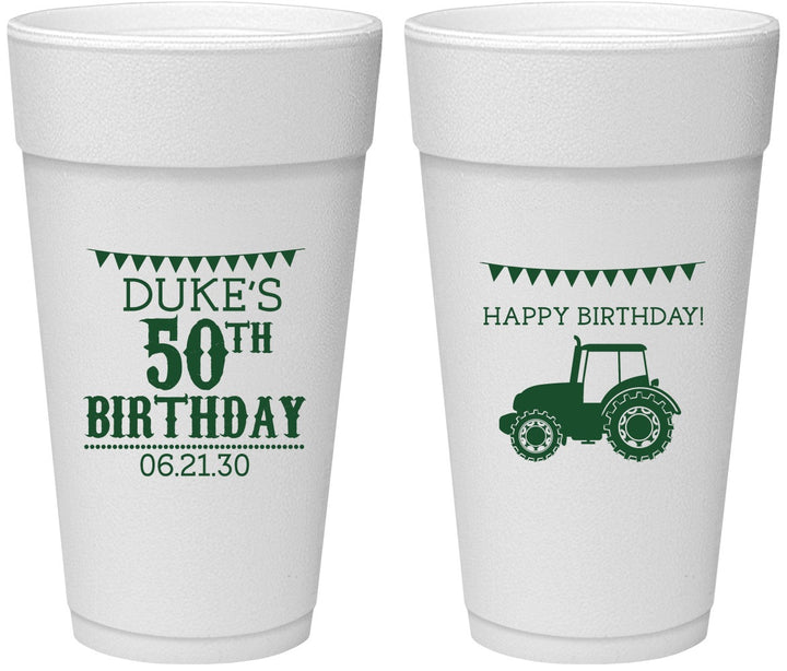 Personalized Birthday 24 oz Foam Cups - 50th Tractor | 20005