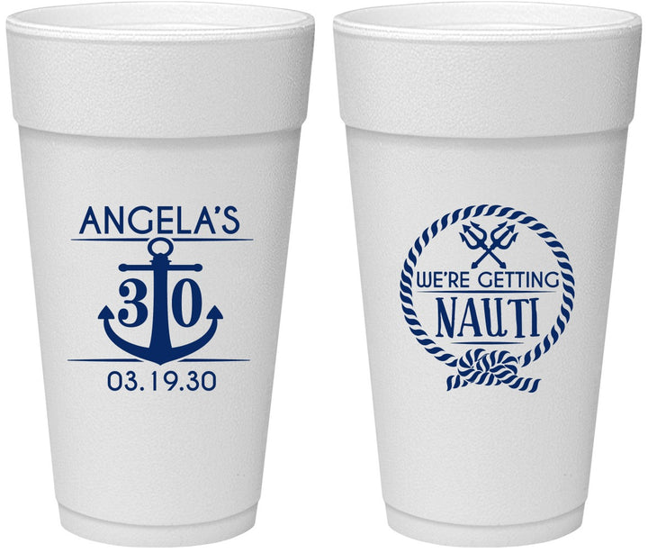 Personalized Birthday 24 oz Foam Cups - 30th Nautical | 20010